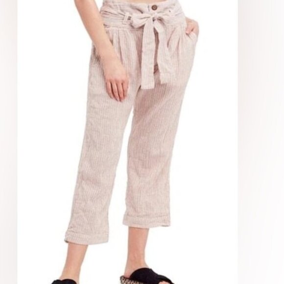 Free People NWT rumors 100% cotton yard dye harem paperbag high rise pants 12 - Picture 1 of 10